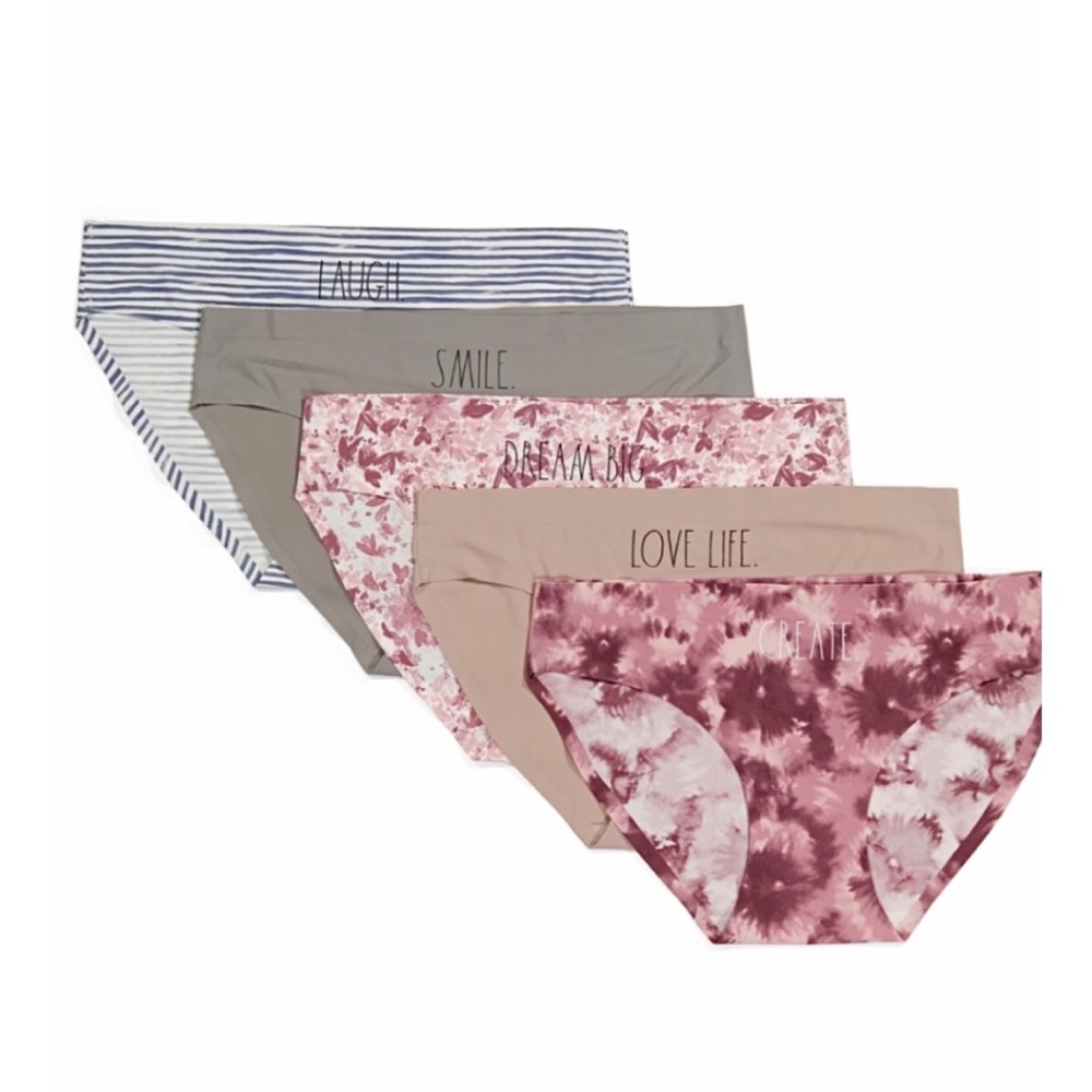 💗 RAE DUNN WOMEN'S 5 PACK NO SHOW HIPSTER PANTIES L LASER CUT SILKY SATIN NEW